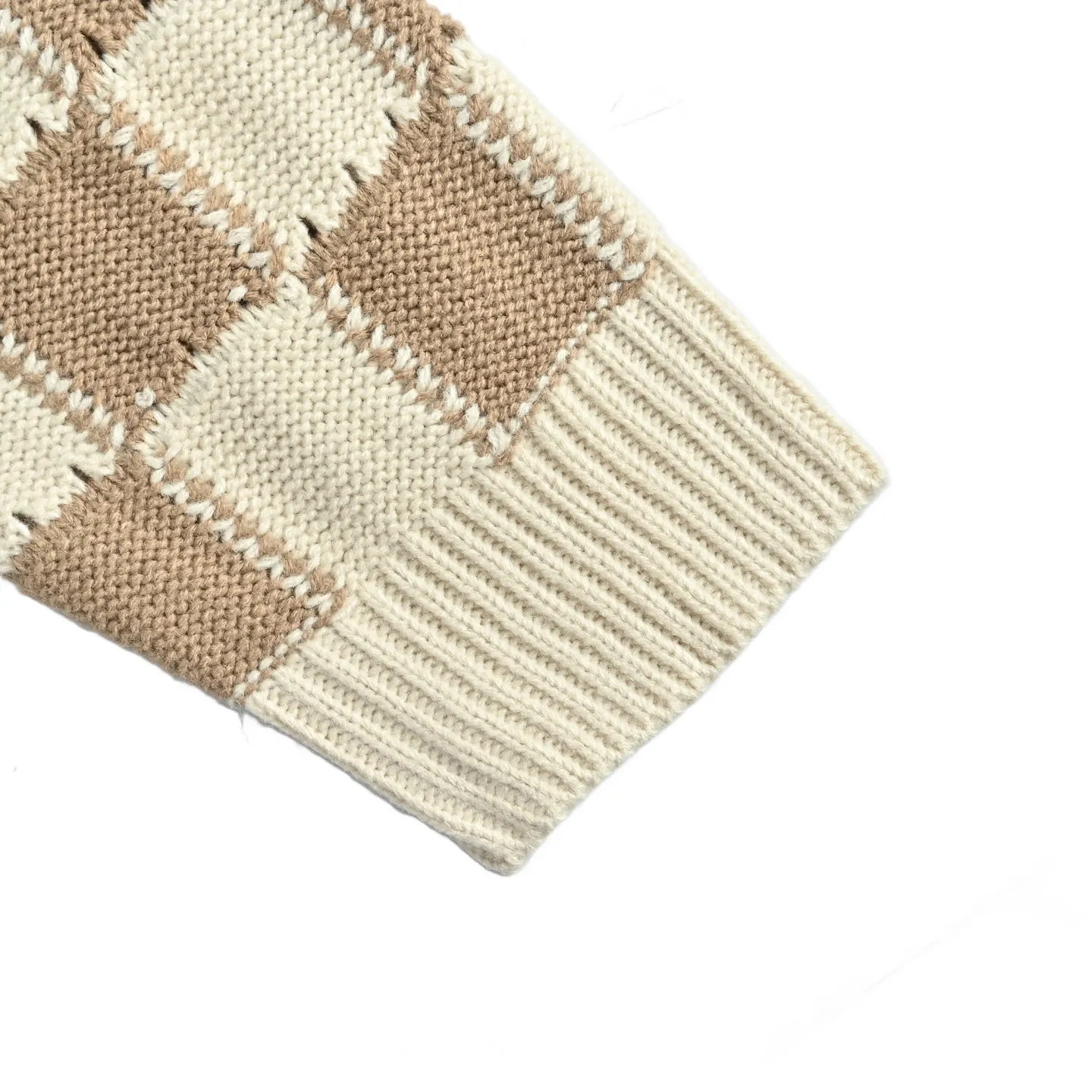 Louis Vuitton/Louis Vuitton Khaki Cream White Checkerboard Hollow Round Neck Knitted Cardigan